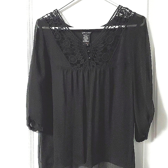Black top with crochet lace in the front. - Picture 1 of 5